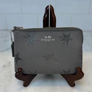 Coach Saffiano Leather Metallic Silver Star-Pattern Wristlet